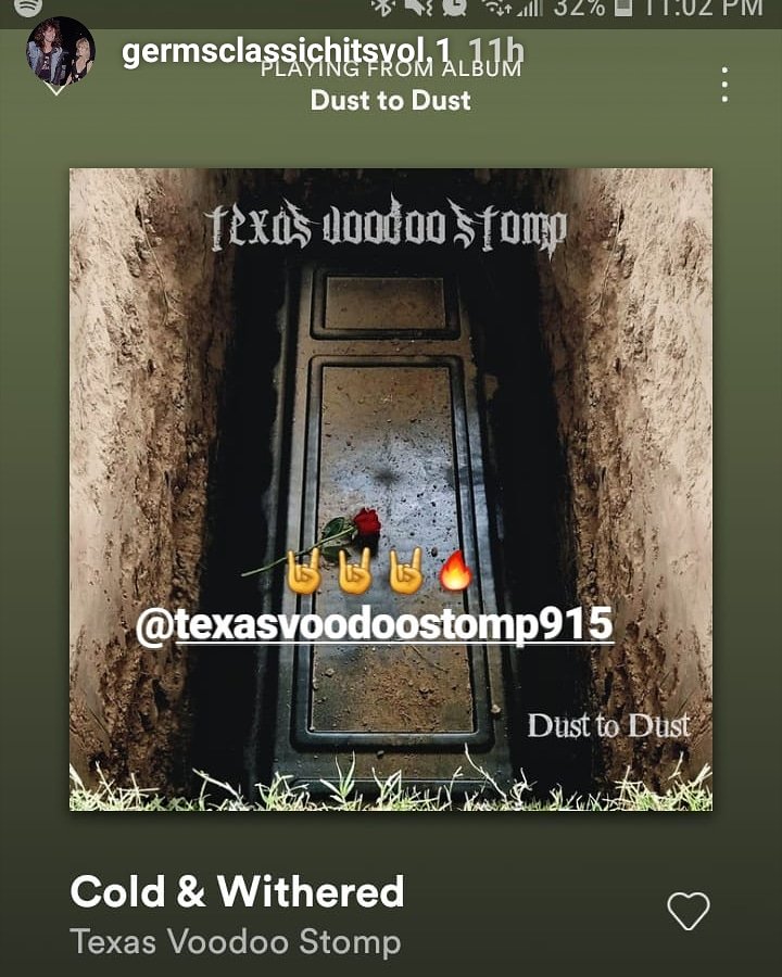 VoodooStomp's tweet photo. When fans let you know they're listening to your music....hell yeahhh π₯π₯π₯Catch our EP "Dust to Dust" on Spotify, iTunes, Google Play, Amazon Music, YouTube & more! For you old schoolers, we have the cd πΏ too. #texasvoodoostomp #dusttodust #spotify #iTunes #youtube #cdavail https://t.co/AxkN5MMry0