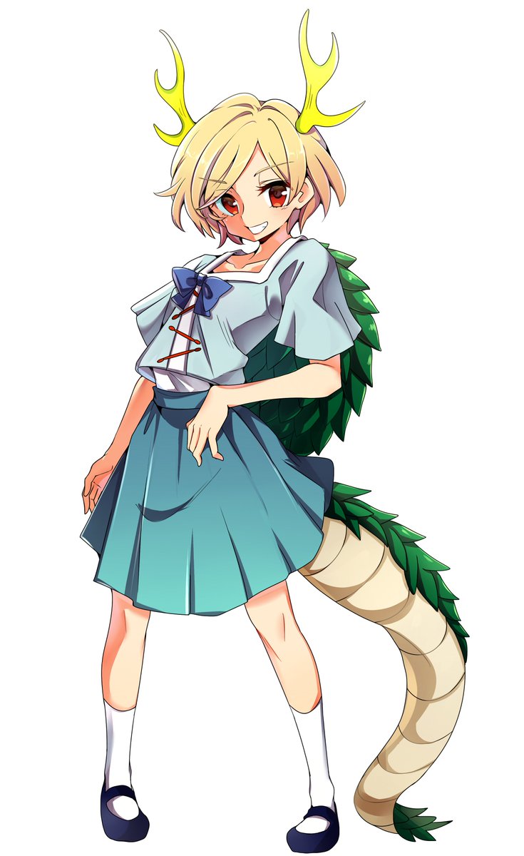 kicchou yachie 1girl tail solo blonde hair skirt antlers horns  illustration images
