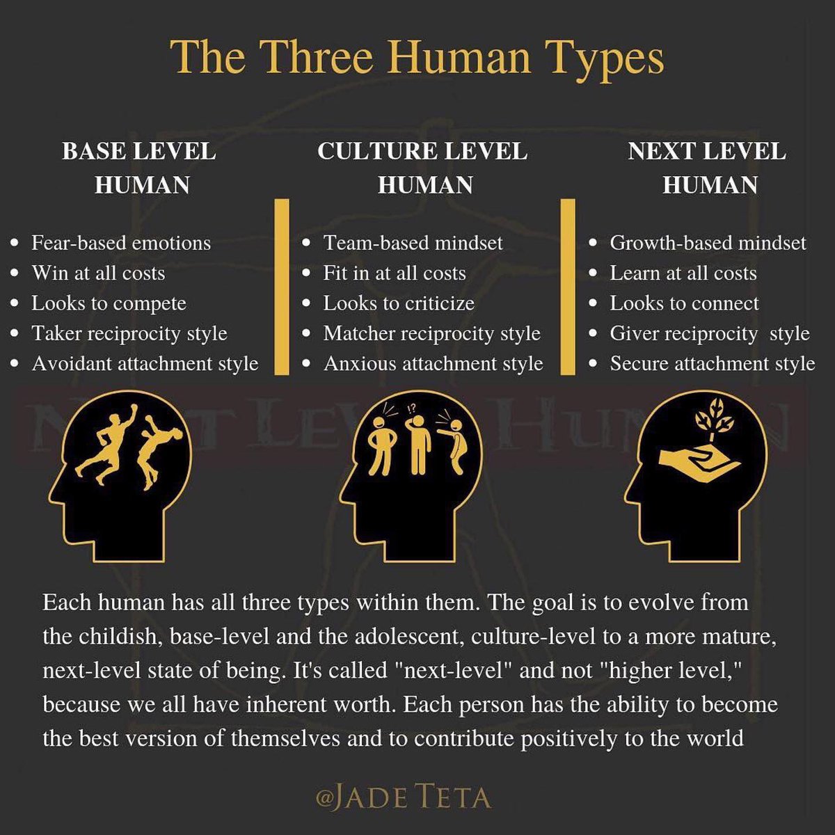 jadeteta's tweet image. Who are the Next Level Humans in your life? The ones that look to connect and compliment versus compete and criticize. The people who pick others up rather than tearing them down. #NextLevelHuman