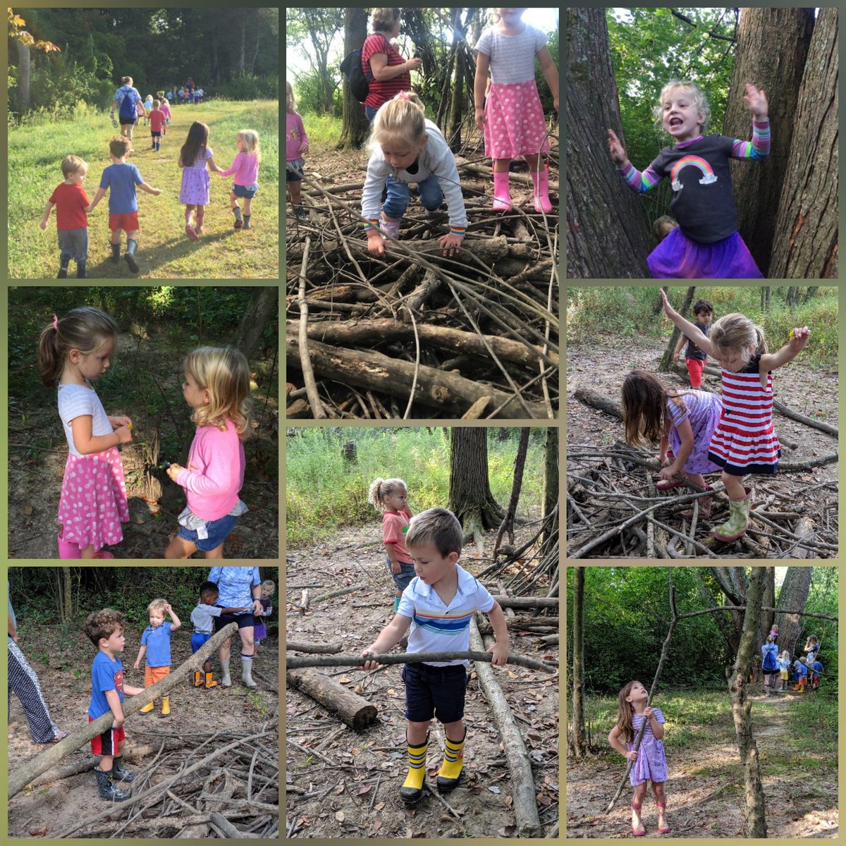 ccdshurlburt's tweet photo. What do you think we'll see in the woods? A lion, cheetah, pig-Daddy pig, coyote, goat. What did we see in the woods? An invisible alligator, Jack and Beanstalk, peekaboo tree, treehouse window, campfire. #wearecountryday #ccddlearning @CountryDay @lizannettcarr1 @jill_hurlburt https://t.co/vYHNeeuSnB