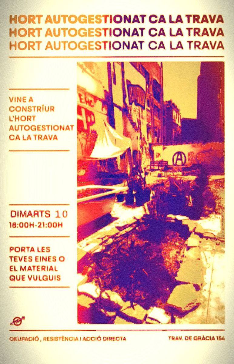 Ca_LaTrava's tweet photo. 🌹OBRIM L'HORT DE CA LA TRAVA🌹

Altre cop agafem pic, pala i tot tipus de llavors per arreglar i donar vida a aquest nou jardí gracienc.

Vine amb tantes plantes i material com vulguis i convertirem juntes un solar en un pati verd al mig de la gris ciutat!

Dim 10,
de 18 a 21 h. https://t.co/TMZw6VtCzD