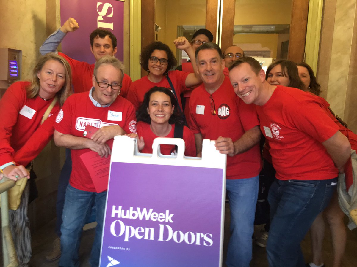 BostonNewsGuild's tweet photo. We came, we saw, we handed out fliers. #BostonMediaStrong #FairContractsMatter @HubWeek #hubweek https://t.co/Hrg3qwsLWE