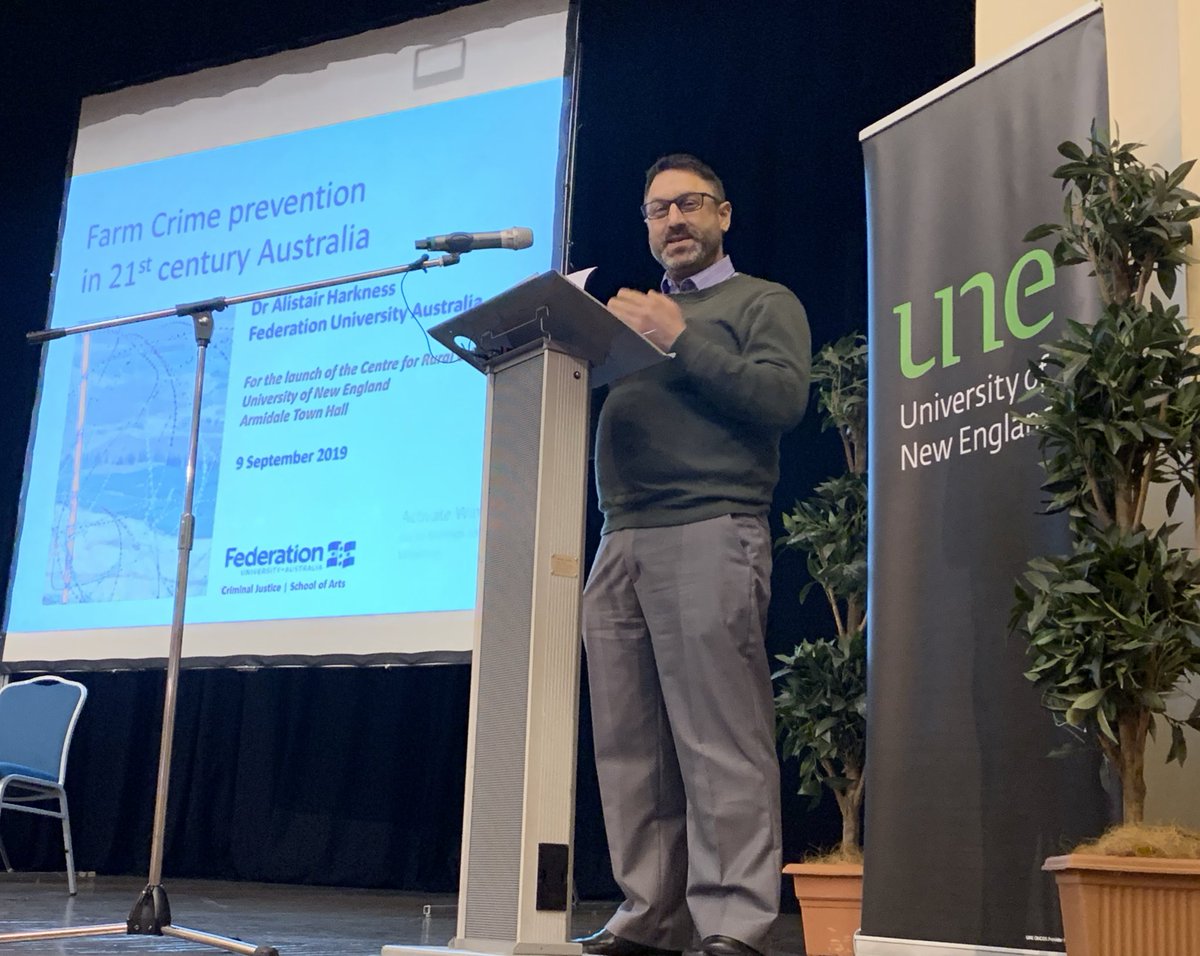 RuCrimSociety's tweet photo. Our #ISSRC Vice President @CriminologyGuy launched The Centre for Rural Criminology @CriminologyUNE @UniNewEngland, led by Glenn Porter &amp; Kyle Mulrooney 

Executive Centre members, @AHarkness (ISSRC Secretary) &amp; @DrBridgetHarris (ISSRC Treasurer) spoke at this important event https://t.co/zj7erUHNaz