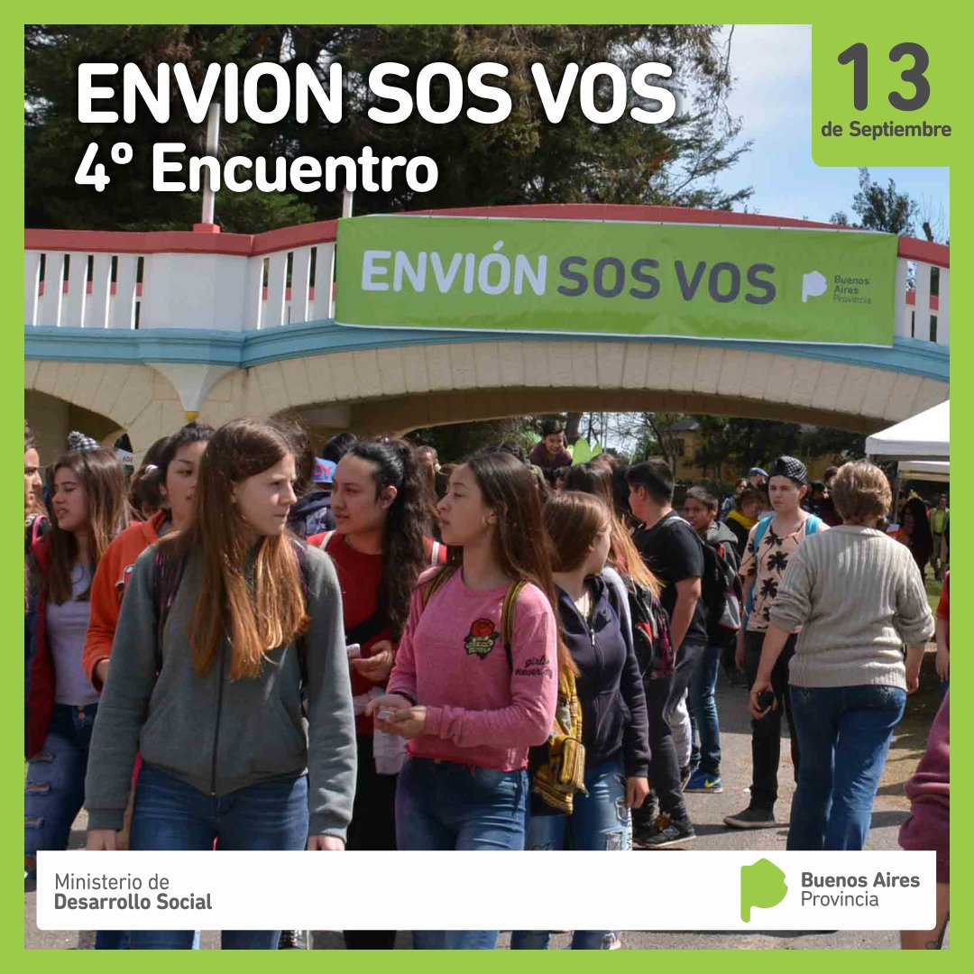 MinDesarrolloBA's tweet photo. Este viernes, llega la 4° edición de la jornada “Envión Sos Vos”, el encuentro que reúne a todas las sedes del programa #Envión de la #ProvinciaBA. Más de 6000 chicos disfrutarán de actividades artísticas, deportivas y musicales. https://t.co/NJQDQ2Ytjp