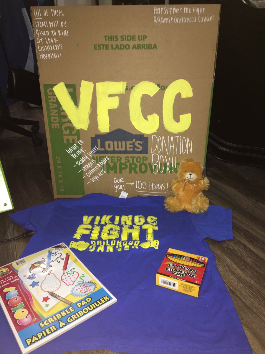 tttaylorbailey's tweet photo. Find these boxes at school ALL WEEK and bring your donation items!! 
What we need: teddy bears, crayons, coloring books and lego sets!!! 
All of these items are given to patients at Cool Children’s!! #VFCC https://t.co/Bjv7CHl6Vs