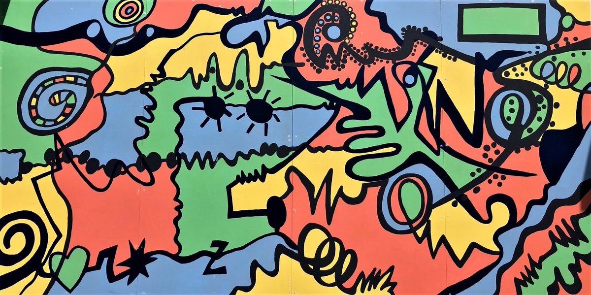 Our K-6 classes designed and painted this wonderful mural - 'Moods In Motion'. Each student traced a line that captured their feeling, then worked collaboratively to arrange with the others. #everystudentknownvaluedcared #mural