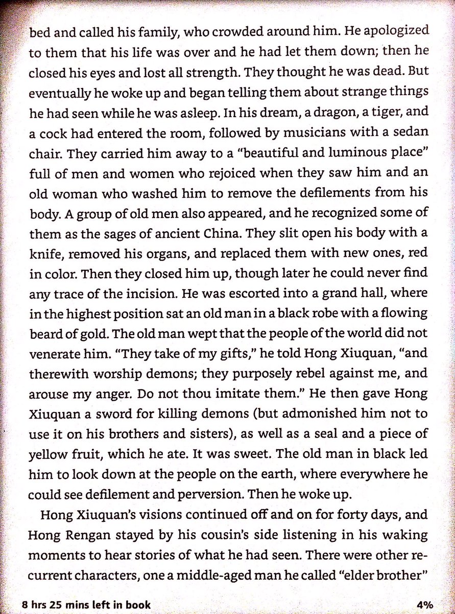Hong Xiuquan was from a Hakka family. He was a clever & industrious man whose family worked hard for so he could become a well paid bureaucrat. He failed the civil service exam 3 times, then had a breakdown and saw visions. After this, he seemed a different, improved man.