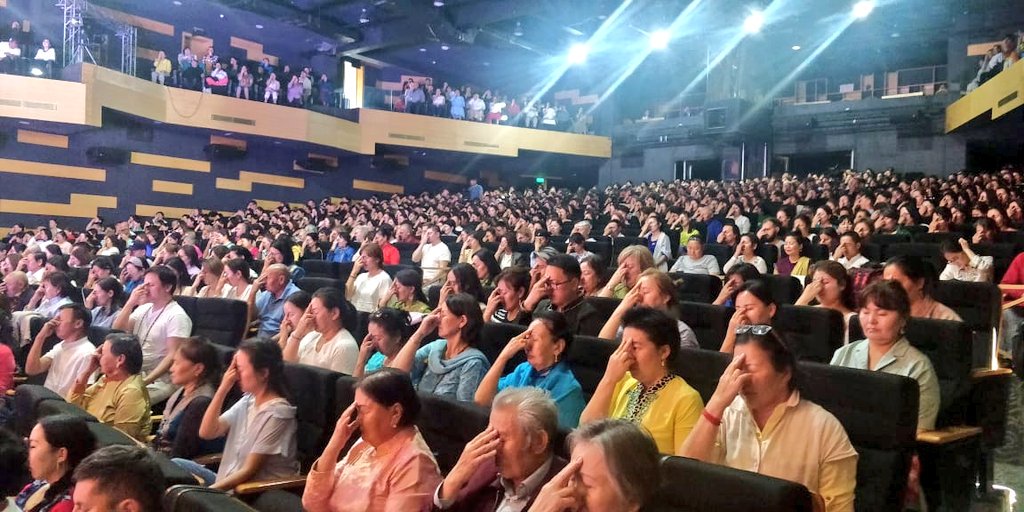 Gurudev's tweet photo. You identify with what makes you different from others-name, appearance, individuality &amp; so on.When you become aware of a space within where these attributes don't exist &amp; identify with That space,you come to know who you really are.
Had lovely meditation sessions in Ulaanbaatar. https://t.co/QhUNAsnTPG