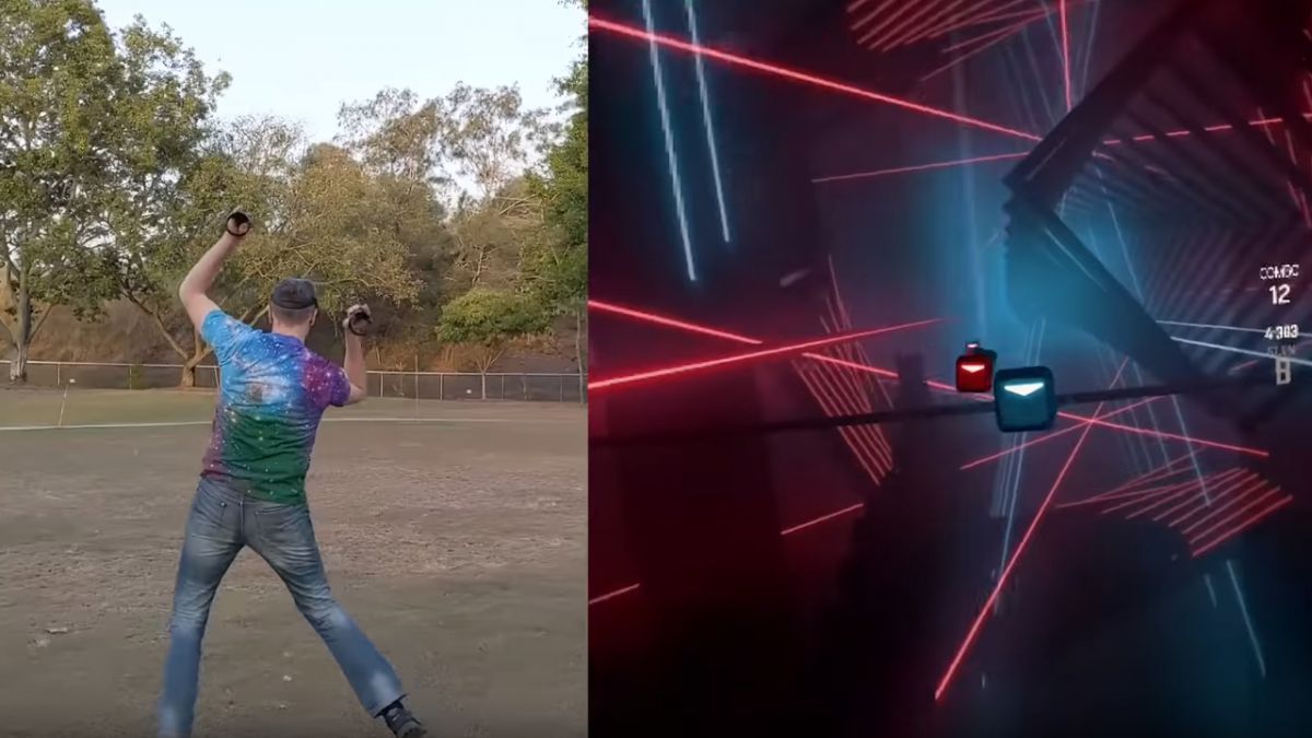 GamesRadar's tweet photo. This 60-meter wide Beat Saber mod puts P90X to shame
https://t.co/8MGDEu6klJ https://t.co/Jy5X5gBtbG