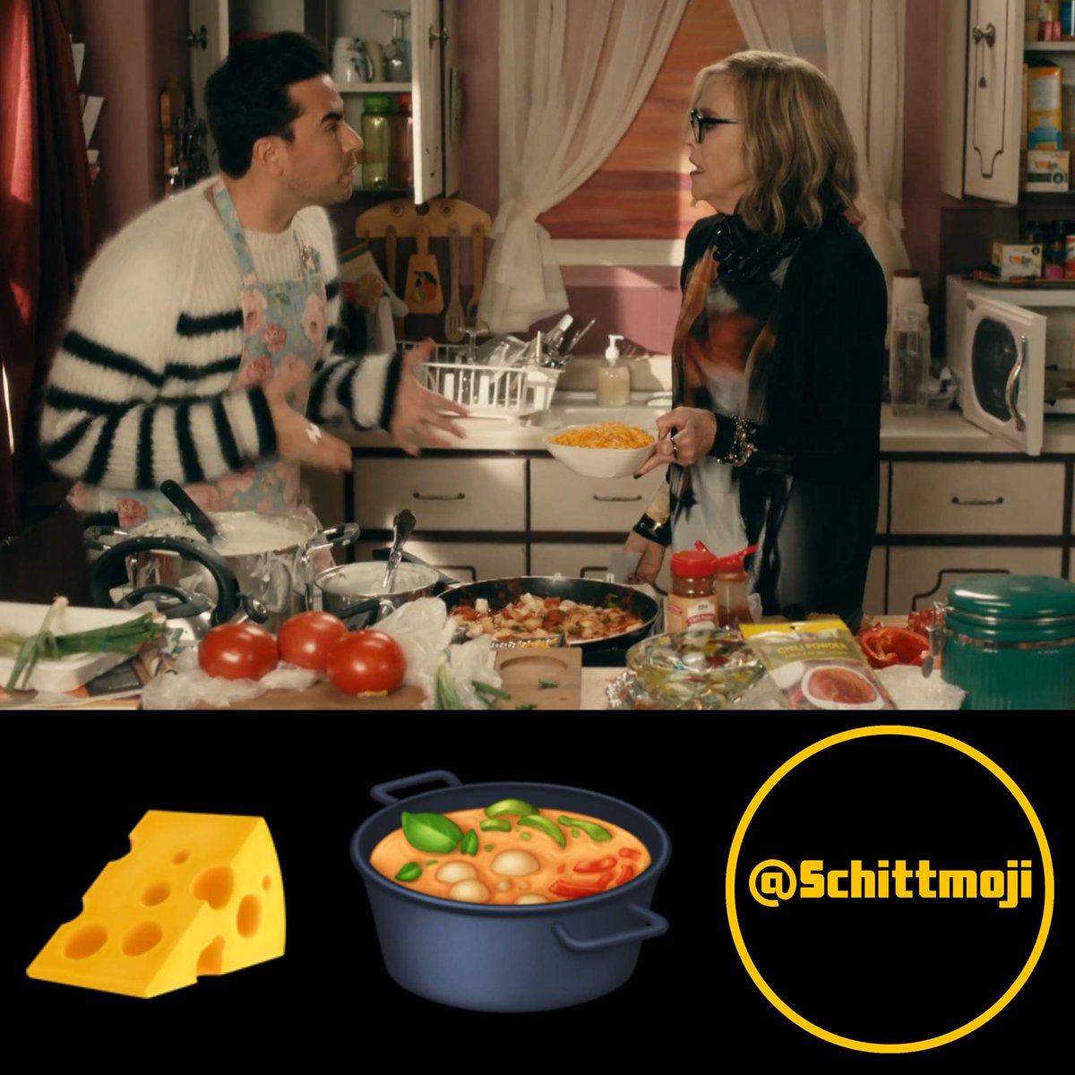 schittmoji's tweet photo. Moira: "Next step is to fold in the cheese." π§
β’β’β’β’
David: "How do you fold it? Do you fold it in half, like a piece of paper, and drop it in the pot, or, what do you do?"
#SchittsCreek #FamilyDinner #Schittmoji #CatherineOHara #emmys2019 #100BestShows #1π https://t.co/Qjif5sc3BQ