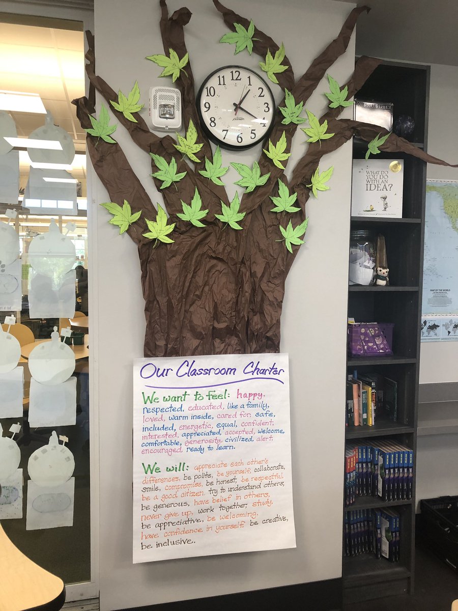 TrishBorgen's tweet photo. Loving our classroom charter! We brainstormed what is important to our class and then each Ss created a leaf that demonstrates how they can contribute to our community! #responsiveclassroom #onlyatPC https://t.co/8BFLJvrkdS