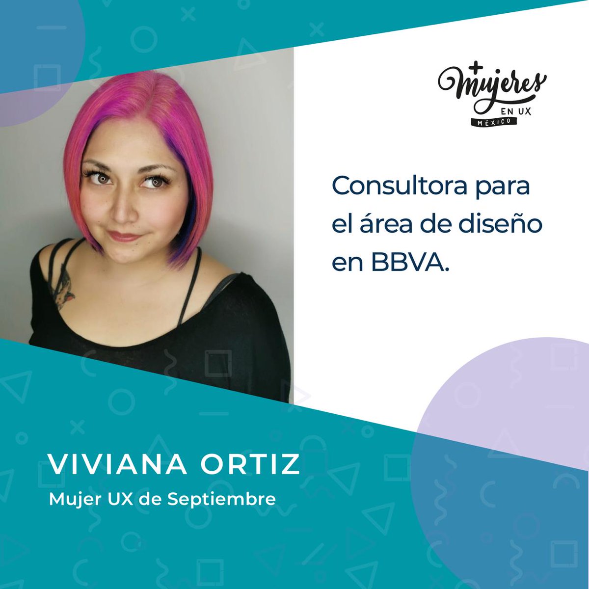 masmujeresux_mx's tweet photo. Estamos felices de presentar a la Mujer UX de Septiembre ✨👩💻 👉 Ella es Viviana Ortiz ✨ Es consultora en BBVA. Durante este mes les compartiremos el increíble trabajo que Viviana realiza como diseñadora UX y su aporte para crear diseño inclusivo en México.
#MásMujeresUX #UX https://t.co/kNptTlPa5V