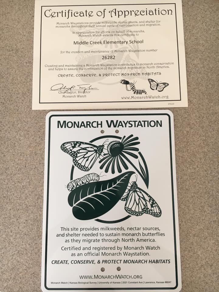 Look what arrived today!  Middle Creek Elementary School Garden is officially Monarch Waystation #26282.
The certificate will proudly hang in the main hallway and the sign will be placed in the garden.  <a href="/MiddleCreekES/">Middle Creek ES</a> <a href="/CFletcherMiller/">Caroline Miller</a> 
#schoolgardens