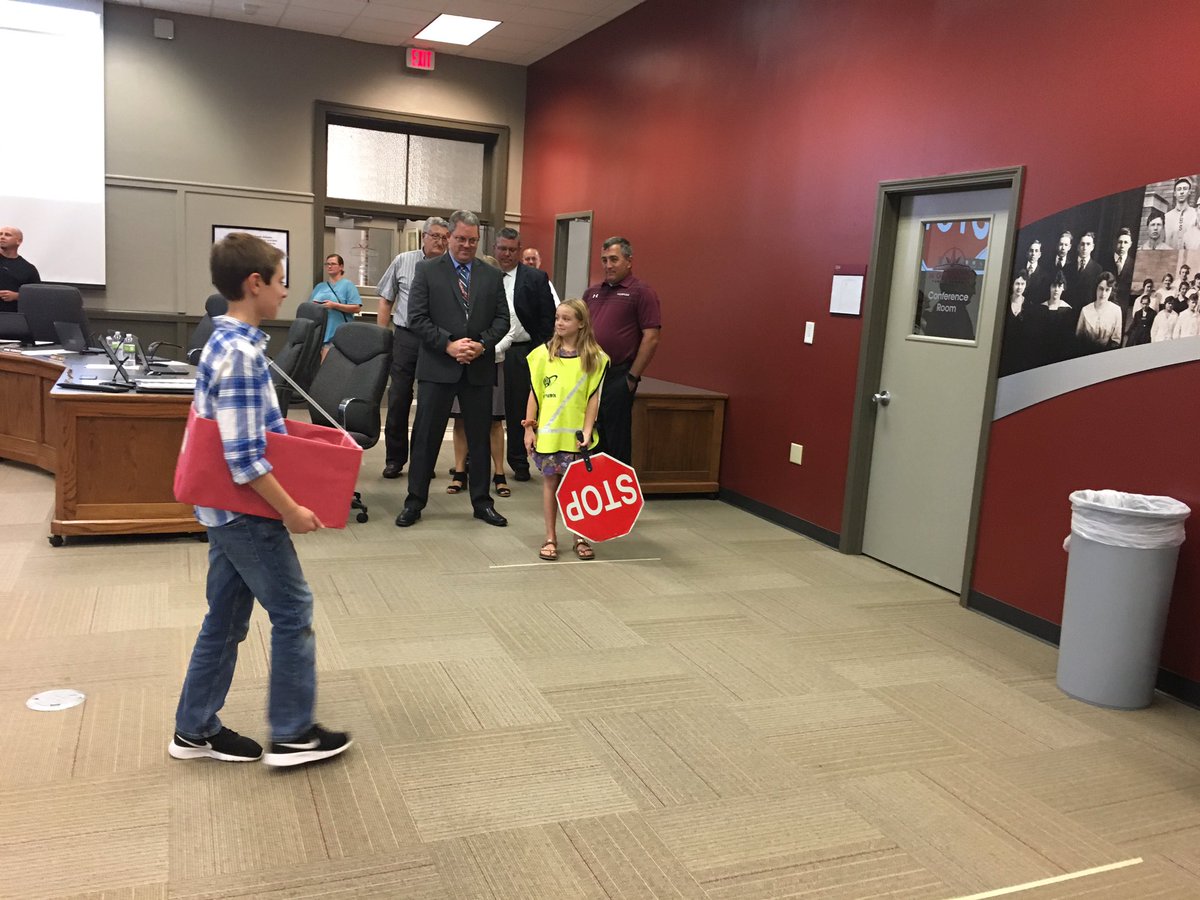 4th graders <a href="/WashingtonNPS/">Washington NPS</a> demonstrated the importance of school safety <a href="/npspanthers/">Norfolk Public Sch.</a> board meeting tonight. All school board members can successfully cross the street thanks to the students! <a href="/katiefite/">Katie Fite</a> #aaasafetypatrol