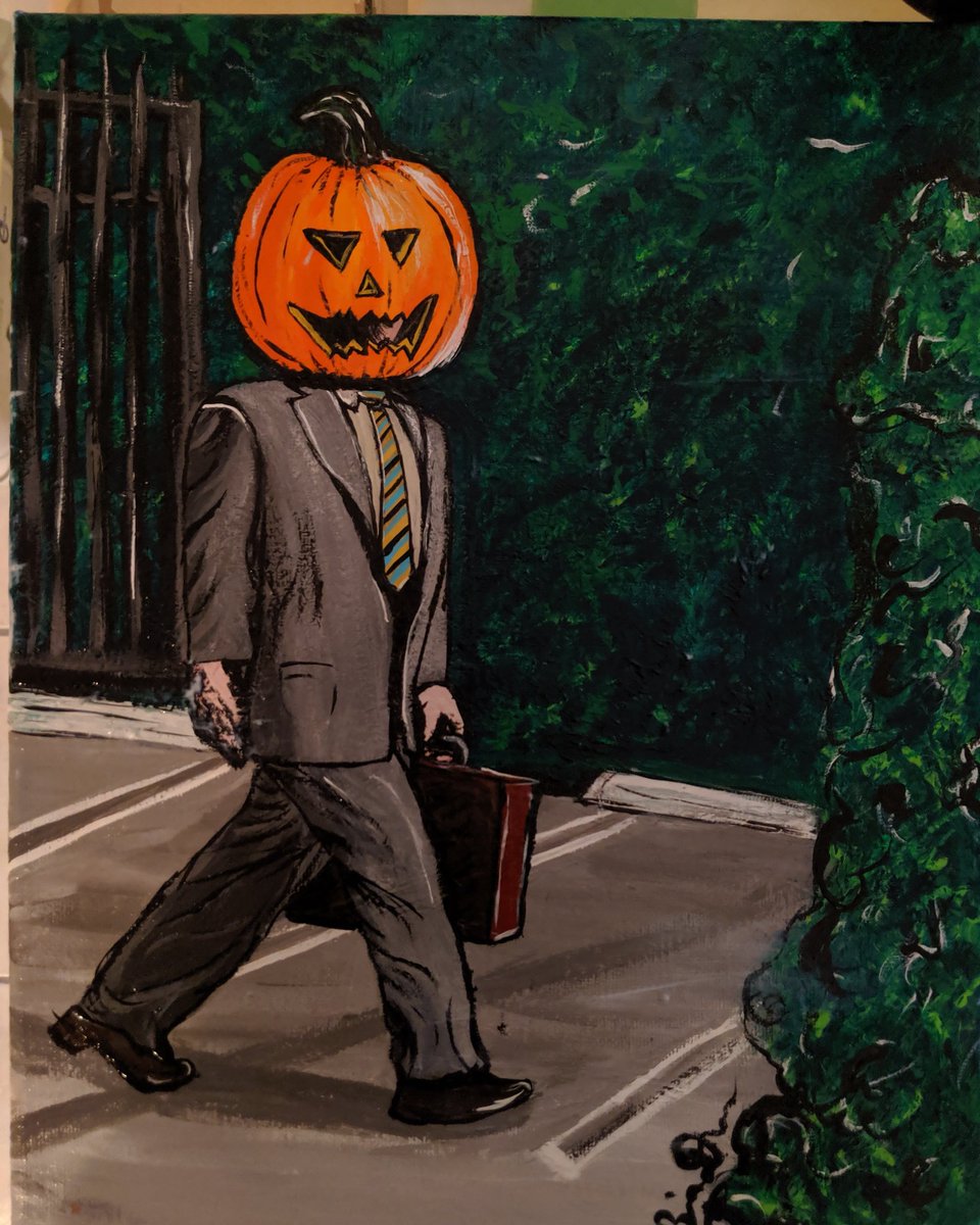 SArtdorable's tweet photo. Pumpkin Dwight. "The pumpkin will rot off in a month or two right?"- Dwight. @rainnwilson #TheOffice #dwightshrute
#fanart #ArtistOnTwitter #painting #Halloween https://t.co/HulSEf5ZRM