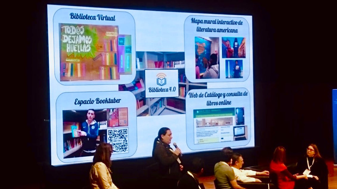 MarcePcx's tweet photo. Hoy estuvimos en la jornada #bibliotecasEscolaresBA compartiendo el proy. “biblioteca 4.0”con @MichalTatiana, que busca innovar en los formatos de socialización de las obras de la biblioteca y aportar creaciones  de los estudiantes potenciadas por las TIC #mediaintecsf #EEM1DE21 https://t.co/hLtmgxFAGi