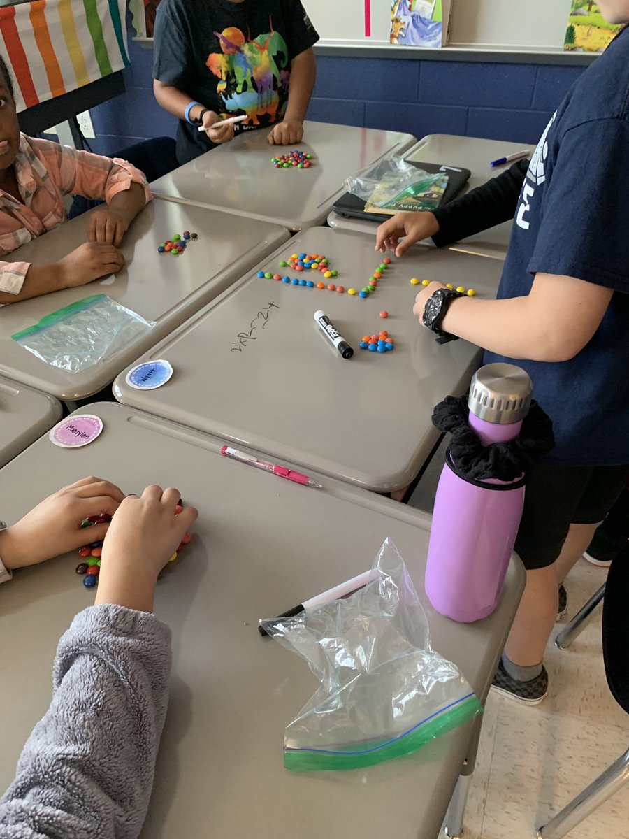 BrennaWolfram's tweet photo. Explored finding factors today by building arrays and using skittles as our manipulatives! 🍬 https://t.co/F2YpqYh4x3
