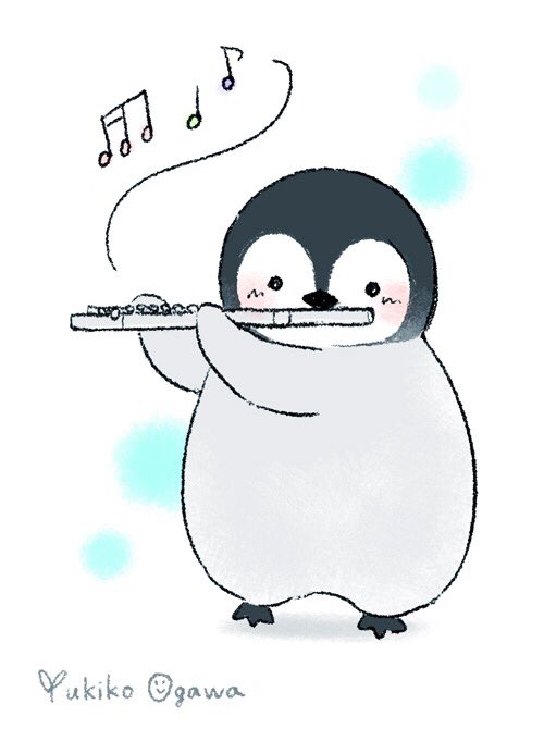 おがわゆきこ イラストレーター フルートを演奏するペンギン ペンギンの手にフルートを持たせるのにちょっと苦労しました サイズ感が難しい T Co S9epaqjj0u Twitter