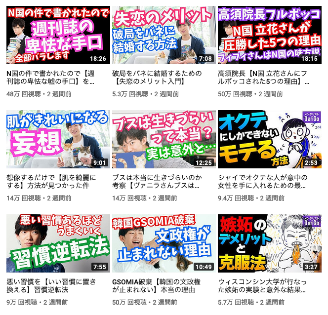 ないしま A Twitter メンタリスト Daigo 最近の投稿動画の中で特に分かりやすく陰謀論っぽい内容や対立煽りしてバカにベットする動画とそれ以外の動画で再生数が全然違うし そりゃ数字がそれで取れてればどんどんそっちに傾倒していくよな という感じだ