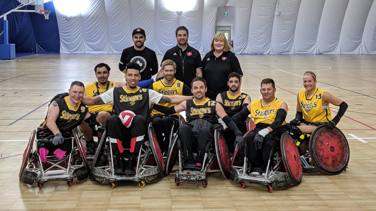 WCRugbyCanada's tweet photo. The Ottawa Stingers 🐝 hit the court with former @Raptors &amp; 2x #NBA Champion 🏆 @DGreen_14 over the summer to play some #wheelchairrugby

How'd he fare? 😉💪Check out the documentary series @beyondthearc_tv on @TSN to find out! https://t.co/jSLuKC7rTU