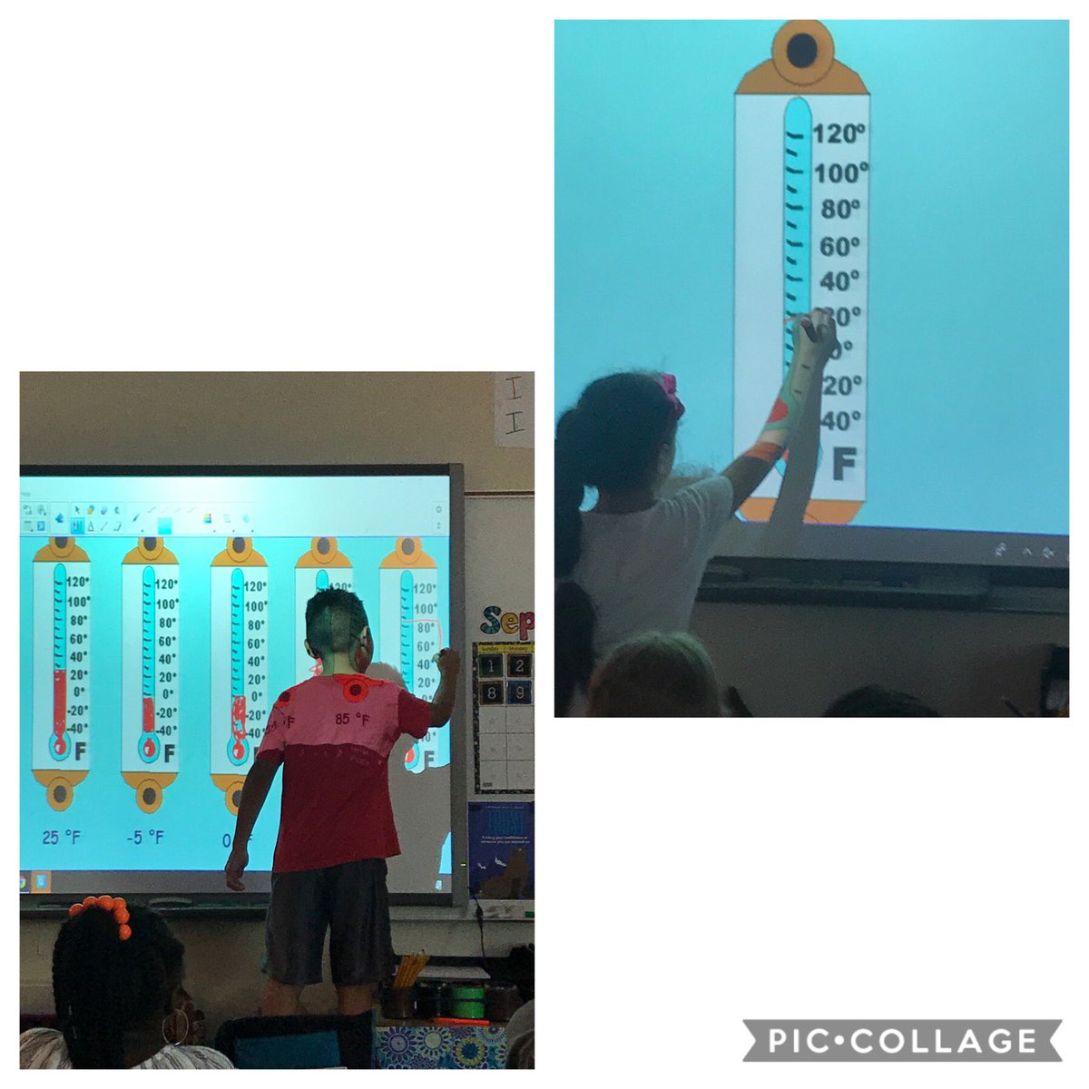 MsLeijaclass's tweet photo. Using our smart board to add temperatures to a thermometer. #BESAdventures https://t.co/cPlH9KldHF