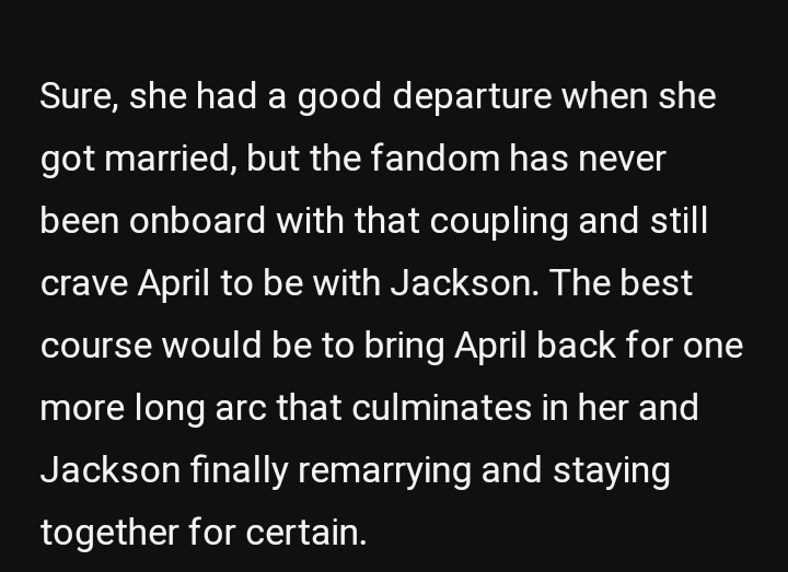 japril_soldiers's tweet image. I agree with everything but April's part being annoying, quite the contrary the evolution of this character was amazing and really Jackson's character seems lost without April unfortunately 😔 screenrant.com/greys-anatomy-…