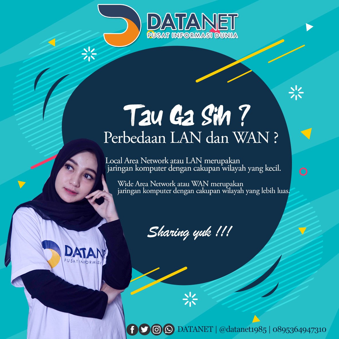 datanet1985's tweet image. Selamat pagi sahabat Data Net... Pagi-pagi gini paling enak buat sharing kan ? yuk sharing di kolom komentar.. apa yang kalian ketahui tentang LAN dan WAN ?
Atau kalian mau kita sharing bahas yang lain ? Tulis aja di kolom komentar.. jangan lupa ajak temen-temnmu yah..
#datanet