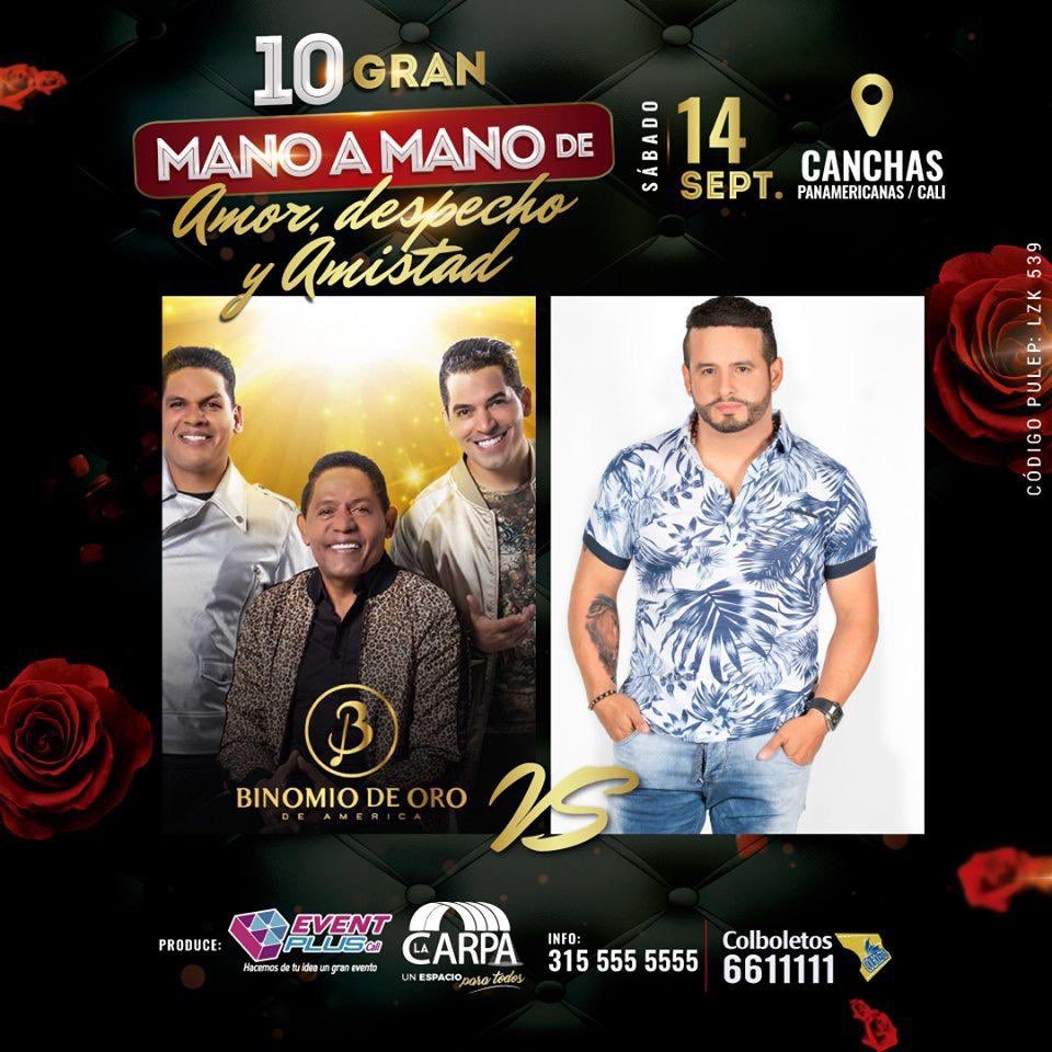 EnterateCali's tweet photo. GRAN MANO A MANO
Amor ❤️ Despecho 🥂 y Amistad 👫😍
Luis Alberto Posada 🆚 Darío Gómez
Rey Ruiz 🆚 Tony Vega
Binomio de Oro 🆚 Nelson Velásquez
Con la presentación especial de Michael Franco
Organiza Event Plus @carpala50👌
Compra tus boletas en #Colboletos https://t.co/0gfClWvB1X