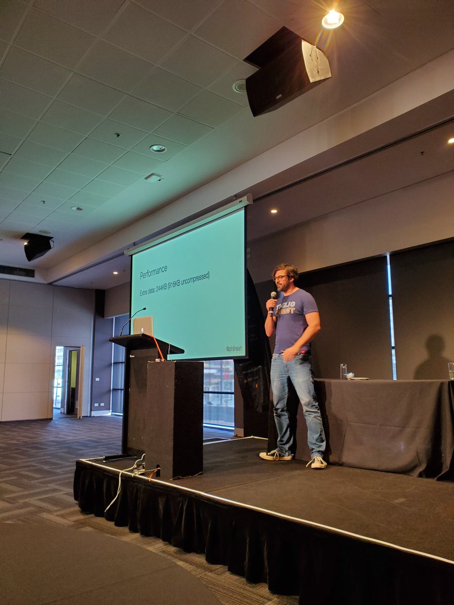 mybluewristband's tweet photo. Here's @philnash talking about the implications of using just two leeeetle sharing buttons at @componentsConf! Performance, privacy, etc.

i.e. use the web share API!
#components19 https://t.co/quEWJbng6m