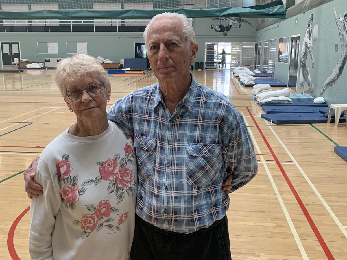 EllieSibson's tweet photo. Jan and Jim Christian have spent the night at Noosa evacuation centre after leaving their Peregian Beach home bear bushfire, waiting anxiously to hear when they can return @abcbrisbane https://t.co/C5HvjhsSlF