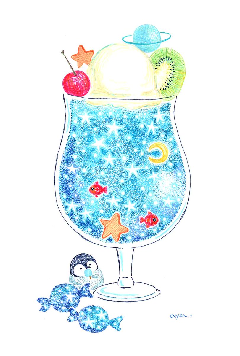 Twitter पर Aya 宇宙パフェ ボールペン画 イラスト イラストレーション 絵描きさんと繋がりたい パフェ 宇宙 Illustration