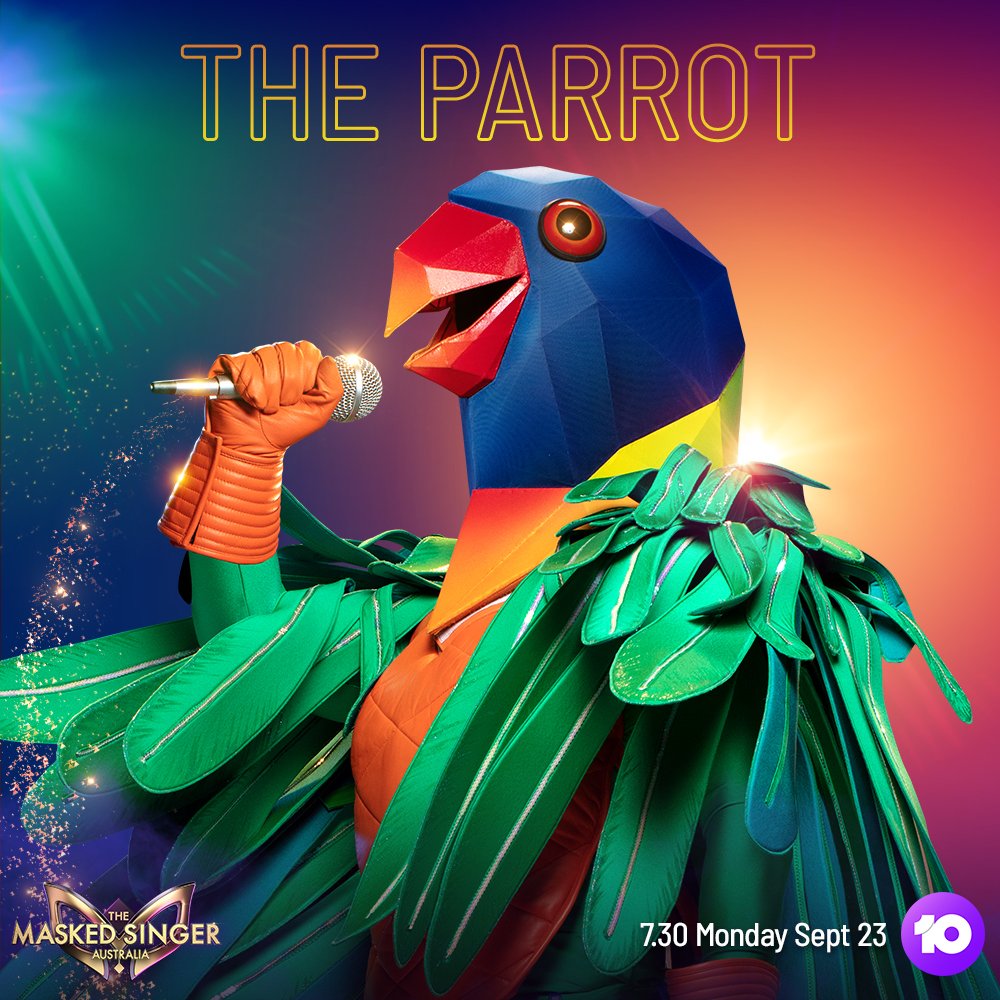 maskedsinger_au's tweet photo. You’d be a flamin’ galah not to put your bets on Parrot. Trust us, they've got quite the squawk on them! #ParrotMask  #MaskedSingerAU https://t.co/dkMpXPtFmY