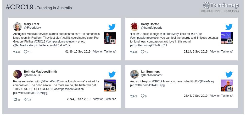 TrendsAustralia's tweet photo. #crc19 is now trending in Australia
https://t.co/4qNt4cfZlQ https://t.co/8CMNZxbqPN