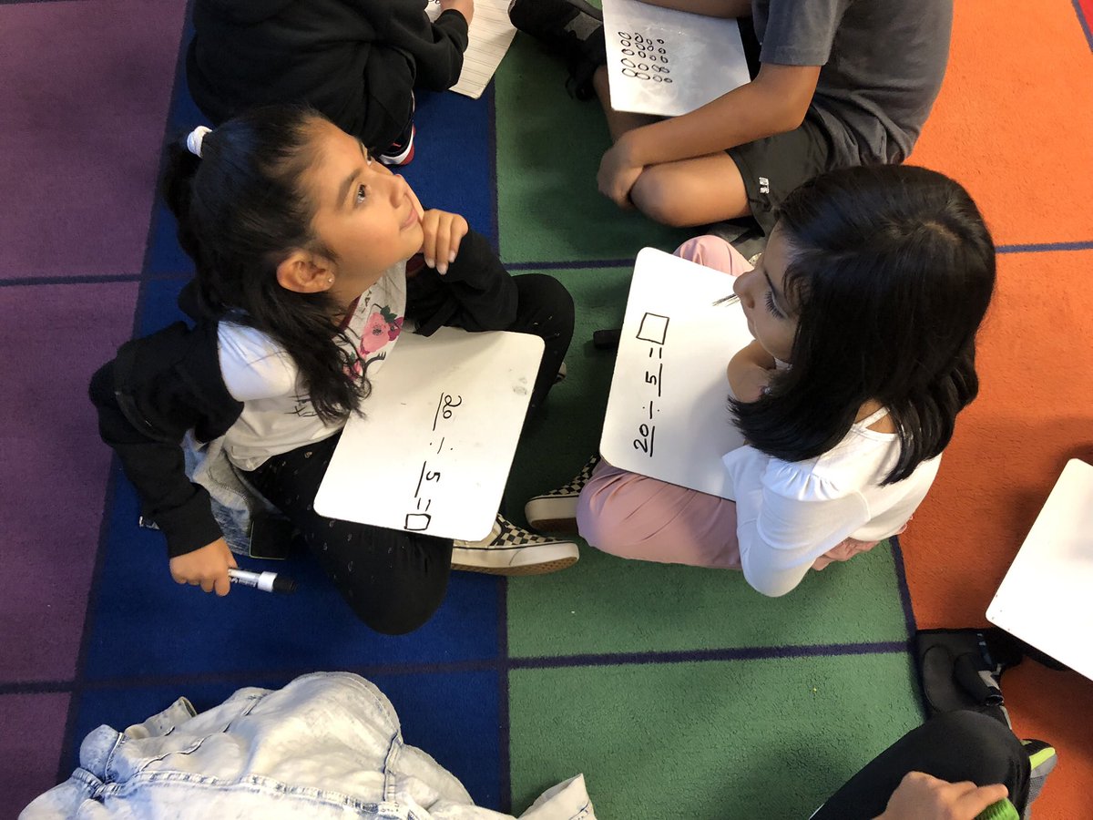 JCamery's tweet photo. We worked with turn &amp; talk partners to collaborate with each other to solve a division word problem as a warm up to our math workshop. These mathematicians rocked it!  #lovetoteachhere #CobbMath #ArgyleESPride @CobbMathDept @ArgyleElem @EngageNY @eureka_math https://t.co/74243X2nFY