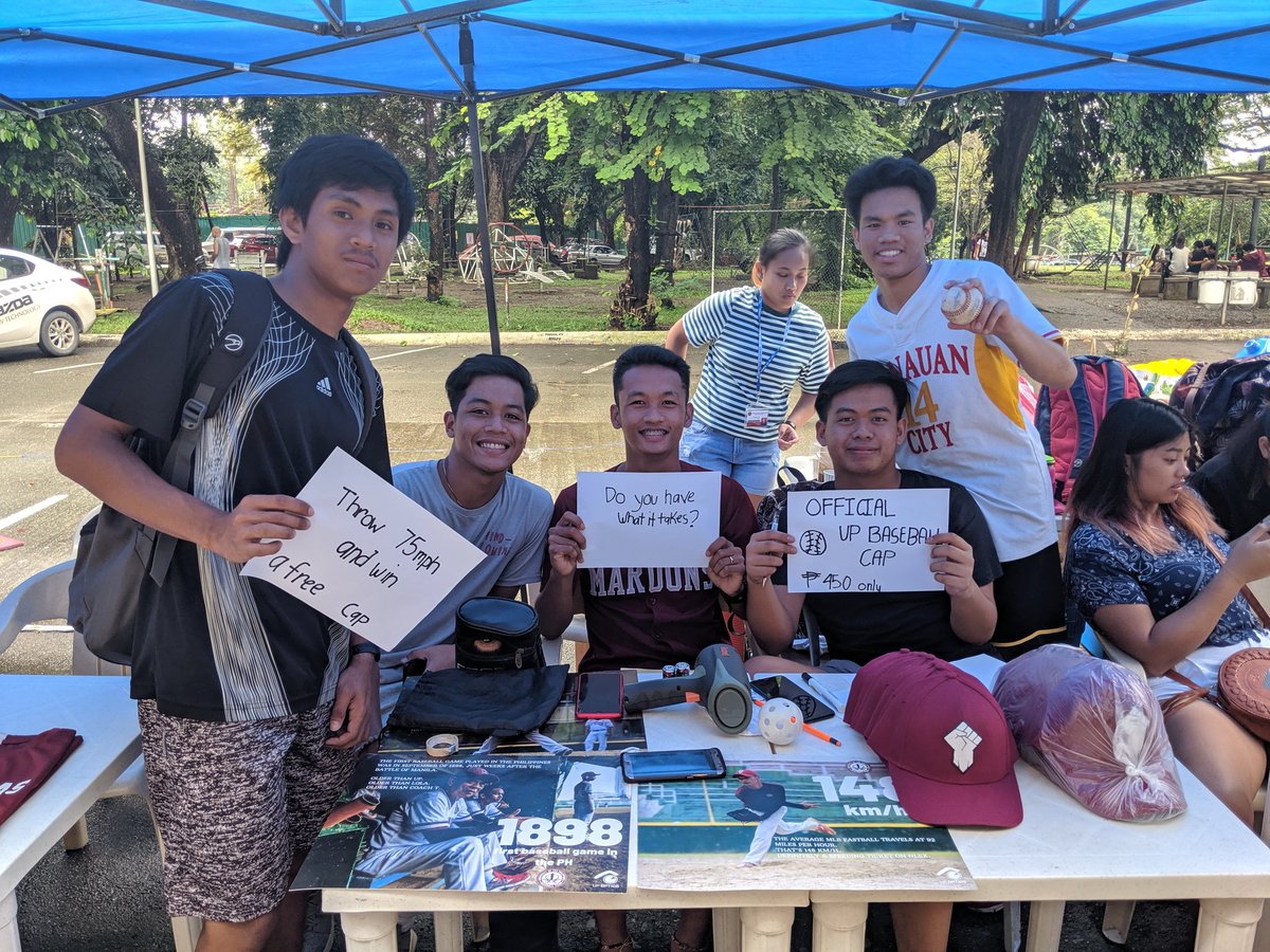 UPBaseballTeam's tweet photo. Tuesday is day 2! Catch our boys at the CHK Parking lot and try your hand at some of our baseball games to win a cap or buy one for PHP450!!! https://t.co/UbSxdSt8X5