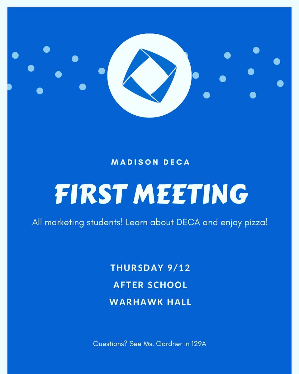 Come to our first meeting of the year this Thursday in Warhawk Hall! Pizza will be provided! 🍕🍕😋😋