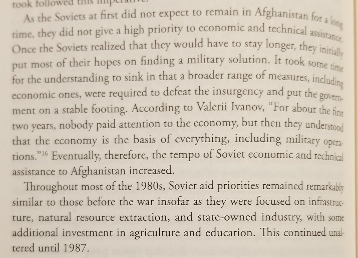 4. USSR aid to AFG was a resounding failure that did not relieve poverty & infrastructure aid was used to maintain the state & USSR investments. The impact is similar to NATO aid now.Aiding Afghanistan: A History of Soviet Assistance to a Developing Country by Robinson & Dixon