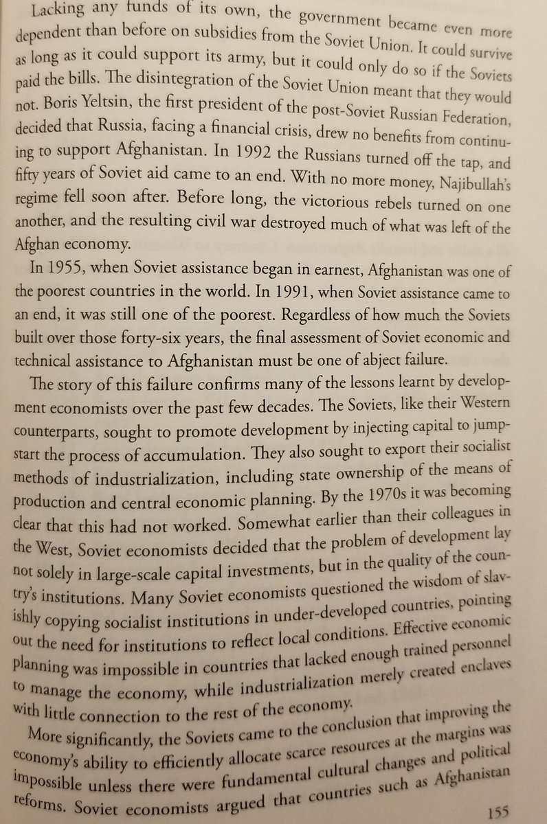 4. USSR aid to AFG was a resounding failure that did not relieve poverty & infrastructure aid was used to maintain the state & USSR investments. The impact is similar to NATO aid now.Aiding Afghanistan: A History of Soviet Assistance to a Developing Country by Robinson & Dixon