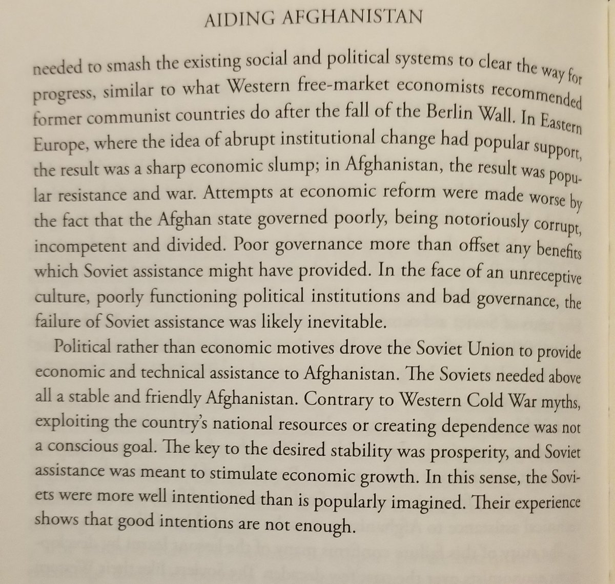 4. USSR aid to AFG was a resounding failure that did not relieve poverty & infrastructure aid was used to maintain the state & USSR investments. The impact is similar to NATO aid now.Aiding Afghanistan: A History of Soviet Assistance to a Developing Country by Robinson & Dixon