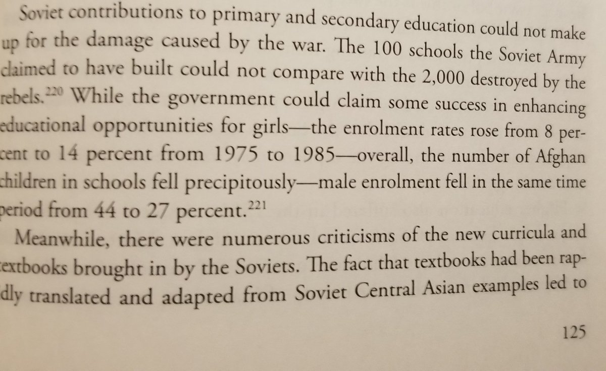 5. Over the course of Soviet involvement in AFG, education deteriated, especially under the invasion & especially for women.Aiding Afghanistan & Gender and International Aid in Afghanistan by Lina Abirafeh