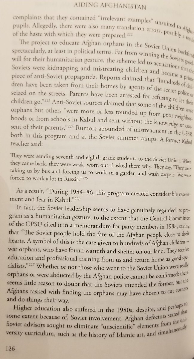 5. Over the course of Soviet involvement in AFG, education deteriated, especially under the invasion & especially for women.Aiding Afghanistan & Gender and International Aid in Afghanistan by Lina Abirafeh