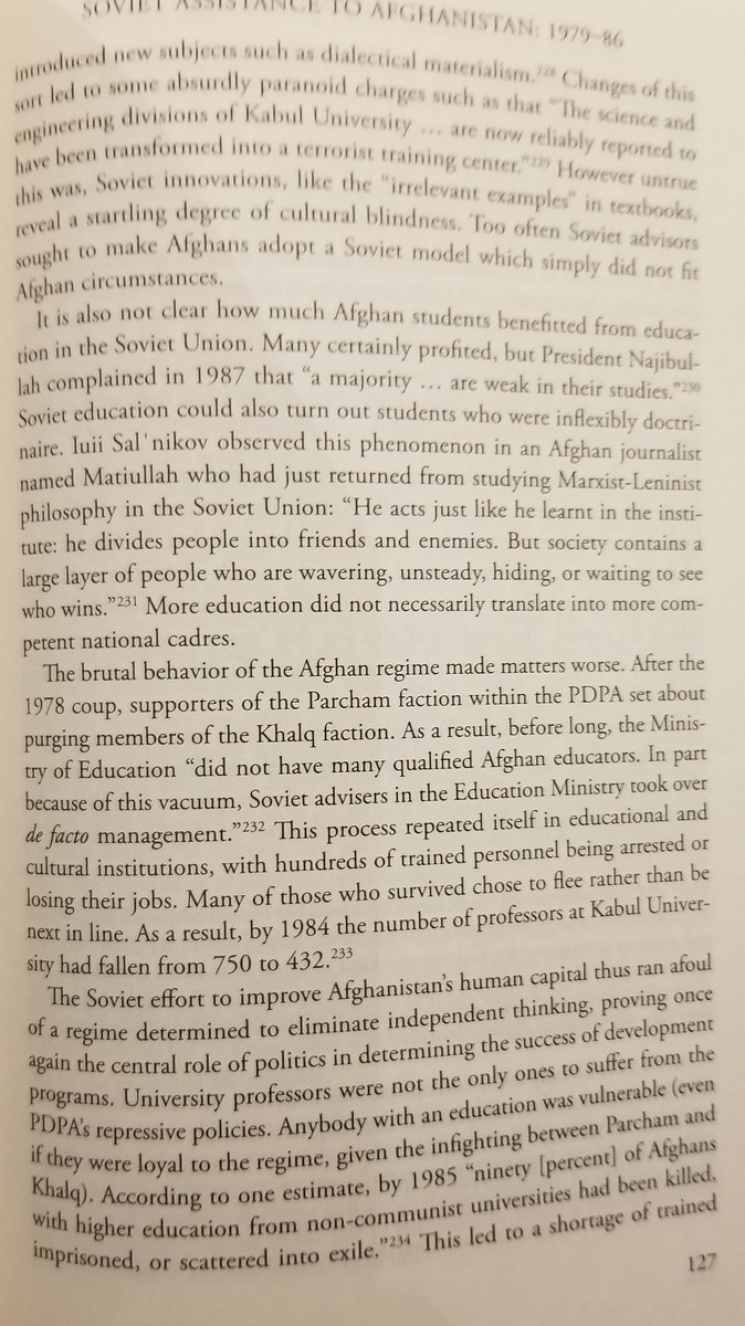 5. Over the course of Soviet involvement in AFG, education deteriated, especially under the invasion & especially for women.Aiding Afghanistan & Gender and International Aid in Afghanistan by Lina Abirafeh