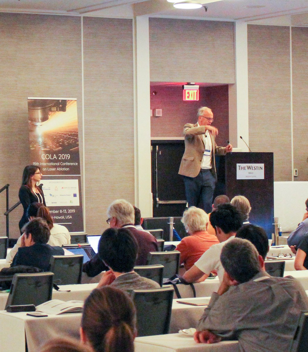 cola2019's tweet photo. Our first day of @cola2019 oral presentations got off to a great start with Peter Kazansky’s Plenary Lecture on The Science and Art of Ultrafast Laser Writing. 
Our first poster session is 6-8pm tonight, and Day 2 presentations continue at 8:30am tomorrow. https://t.co/E5SRBZkVU7 https://t.co/rSnFMwwX69