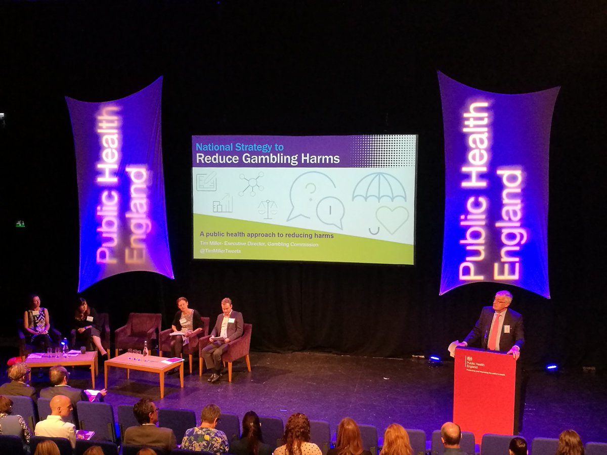 VictoriaMWells's tweet photo. "Gambling should be recognised as the public health issue that it is" - @TimMillerTweets talks about the @PHE_uk Gambling Strategy to reduce harm &amp; the role of society #PHEConf19 https://t.co/T89rQtLqoQ
