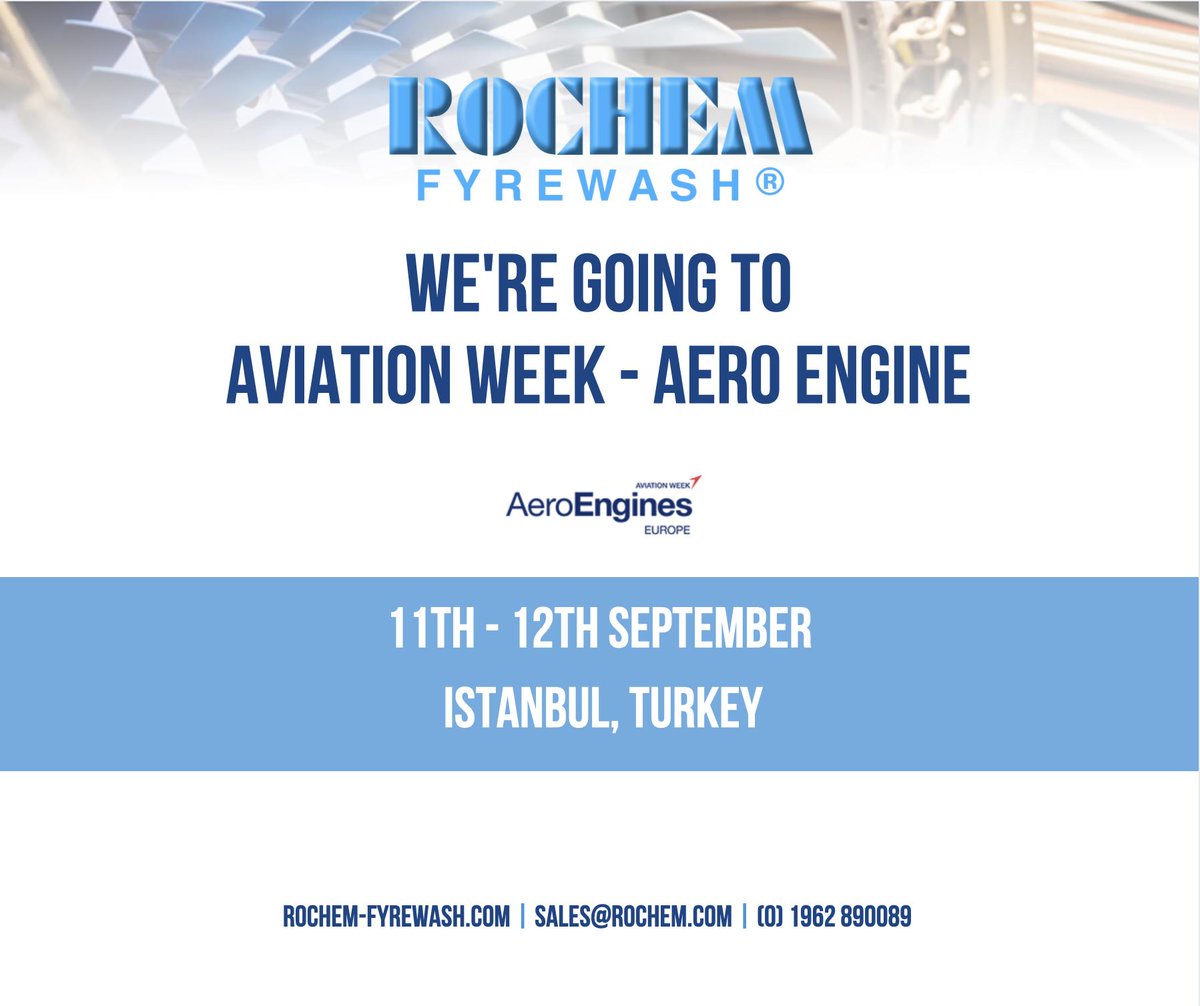 rochemtech's tweet photo. We will be at Aviation Week Aero Engine in Turkey tomorrow!
Talk to Steve Deane how we can help make you aircrafts more efficient! https://t.co/yNVosdu08L