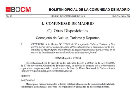 Convocatoria de subvenciones de la <a href="/ComunidadMadrid/">Comunidad de Madrid</a> dirigida a municipios para el desarrollo de acciones formativas para jóvenes en el marco de la animación sociocultural y la educación no formal. Más información en #BDNS:
pap.hacienda.gob.es/bdnstrans/GE/e…