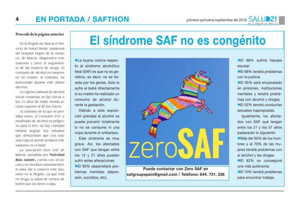 saf_zero's tweet image. EN PORTADA: 15.000 personas se movilizan contra el Síndrome Alcohólico Fetal #TEAF, #Safthon, #saffrance.
Vía Periódico @Salud_21 de la Región de Murcia.