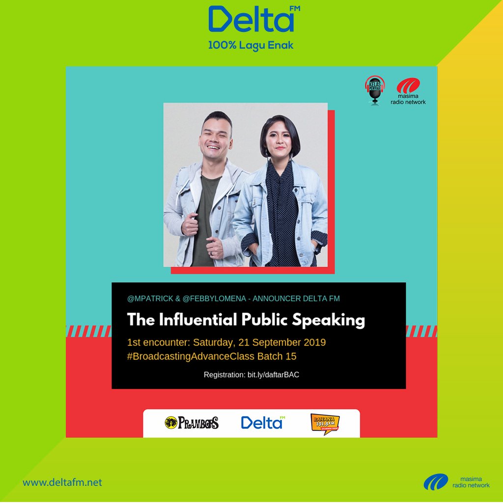 Delta_FM's tweet photo. #BroadcastingAdvanceClass kali ini berkolaborasi dengan MASIMA RADIO NETWORK!

Daftarin diri kamu buat ikut #broadcastingAdvanceClass batch 15, seatnya terbatas!.
Akan menghadirkan mentor-mentor seru dari Prambors, Bahana FM dan Delta FM!

Registrasi di https://t.co/icdMcJEdIn https://t.co/mZoyMRKgi5