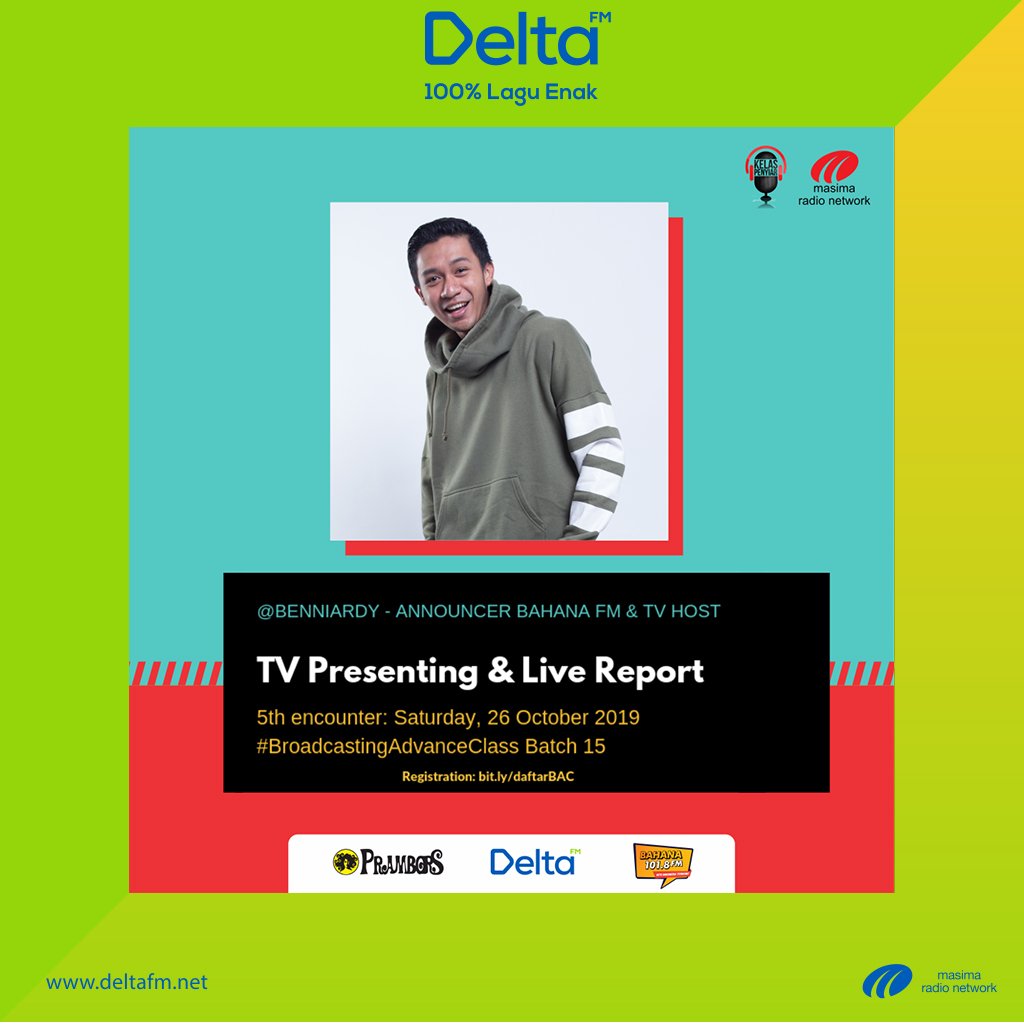 Delta_FM's tweet photo. #BroadcastingAdvanceClass kali ini berkolaborasi dengan MASIMA RADIO NETWORK!

Daftarin diri kamu buat ikut #broadcastingAdvanceClass batch 15, seatnya terbatas!.
Akan menghadirkan mentor-mentor seru dari Prambors, Bahana FM dan Delta FM!

Registrasi di https://t.co/icdMcJEdIn https://t.co/oEET75HcEe