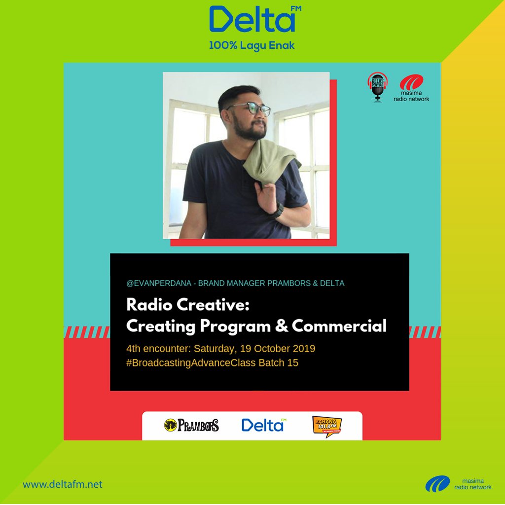Delta_FM's tweet photo. #BroadcastingAdvanceClass kali ini berkolaborasi dengan MASIMA RADIO NETWORK!

Daftarin diri kamu buat ikut #broadcastingAdvanceClass batch 15, seatnya terbatas!.
Akan menghadirkan mentor-mentor seru dari Prambors, Bahana FM dan Delta FM!

Registrasi di https://t.co/icdMcJEdIn https://t.co/4tYuHkz8gC